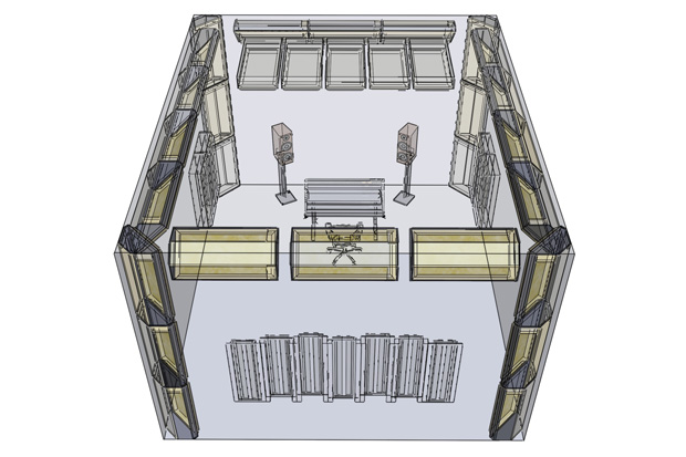 Hi-fi listening / mixing room with heavy corner bass absorption