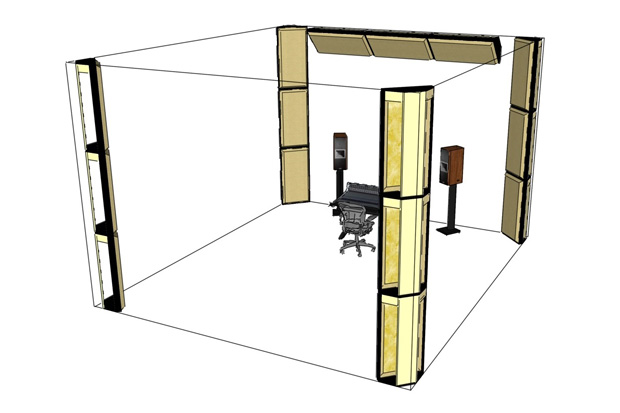 Placement of broadband corner bass traps to lay the foundation for a critical listening / mixing room.