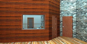 Rendered recording studio live room concept produced during the schematic design phase.